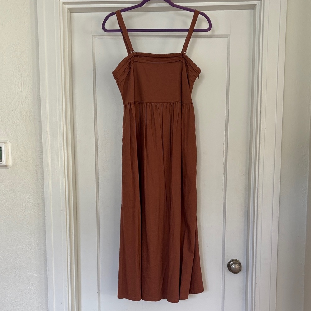 JOIE linen blend midi dress, Coco/rust, Removable straps! Size 6
